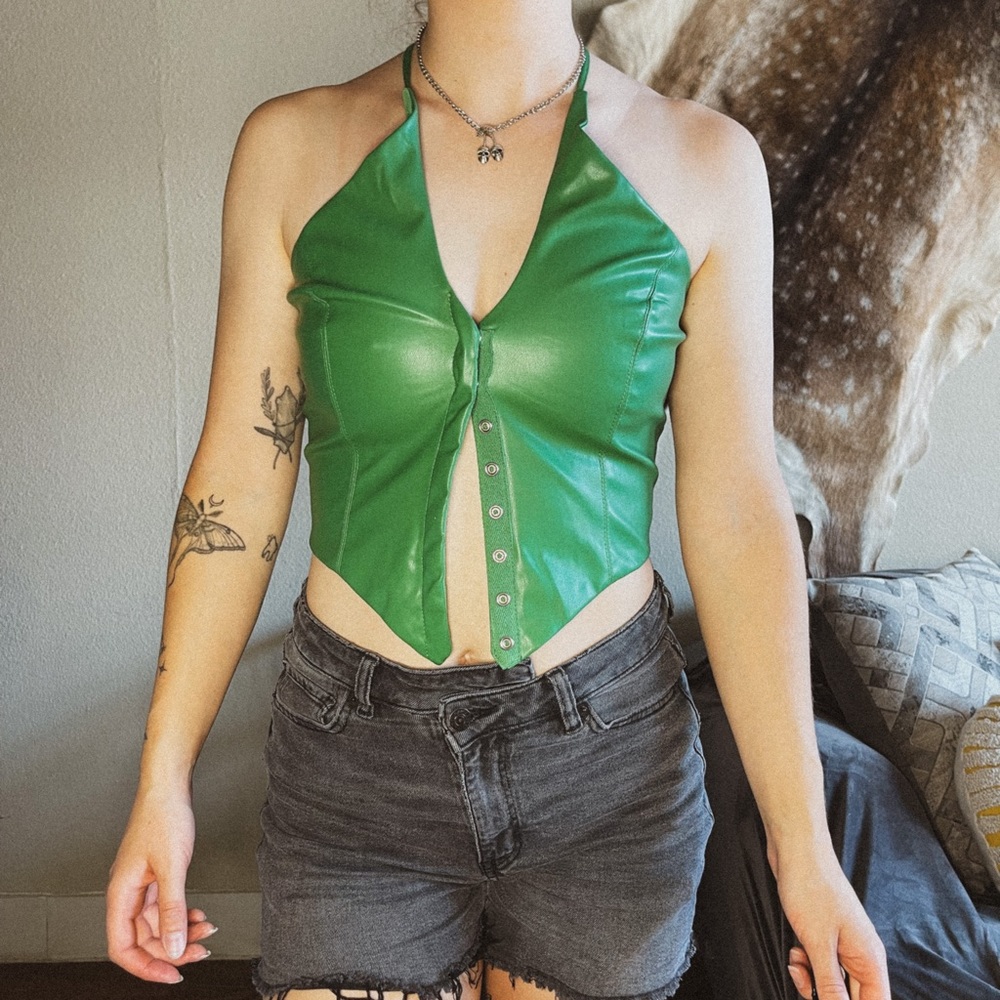 Multi-wear Green Vegan Leather Corset Top - Trendy and Tipsy